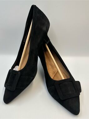 Sofft Black Suede Leather Sadie Pump Women 7M Kitten Heel Buckle Cushion Comfort